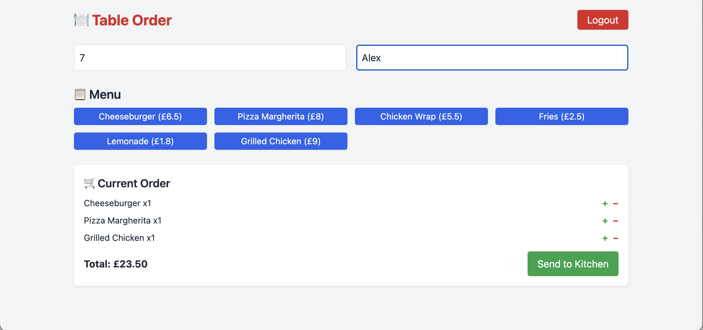 Kitchen Order App Screenshot